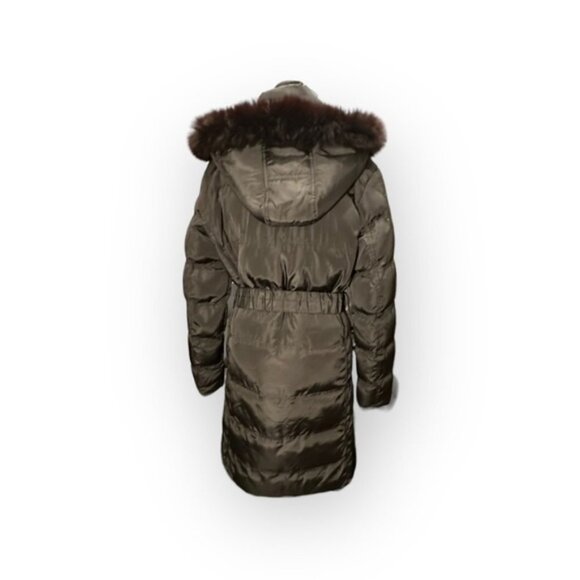 M Women’s Detachable Fur Hood Knee Length Belt Puffer - Picture 7 of 12